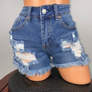 Almost Famous Juniors 3 Distressed Denim Fringe Hem Shorts Boho Festival Summer